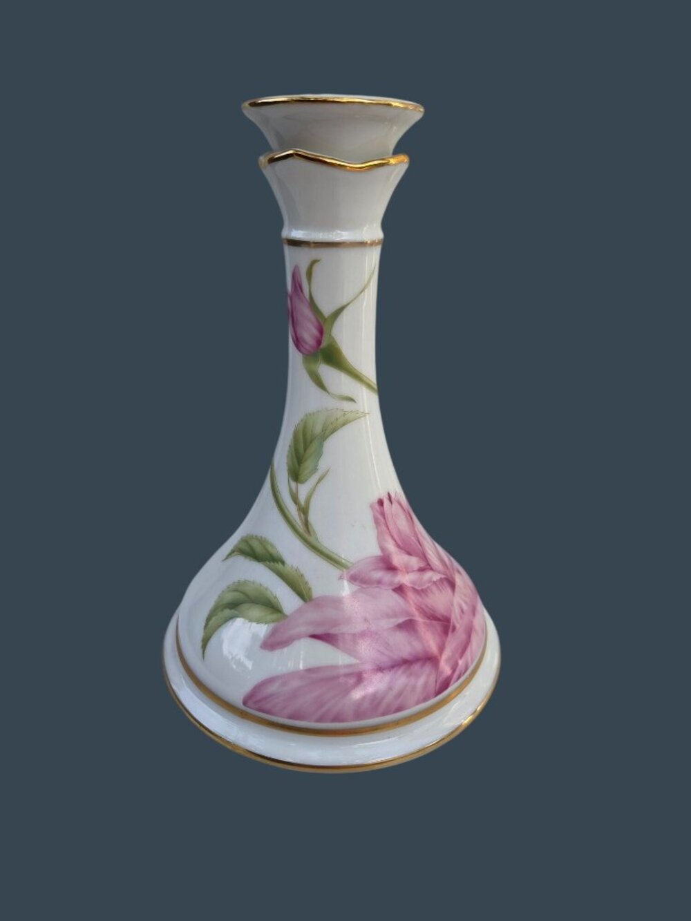 Givenchy Rose Porcelain Candle Holder W/ Gold Trim By Franklin Mint 1987 Japan